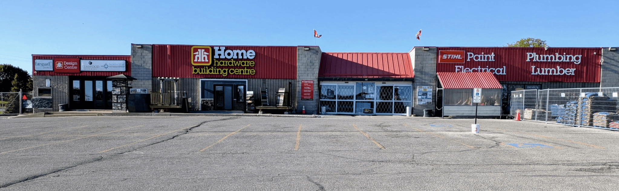 Aurora Home Hardware storefront and lumber yard exterior in Aurora, Ontario