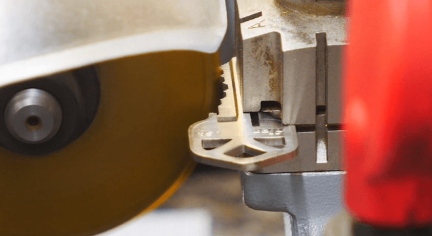 Close-up of a key cutting machine for walk-in key cutting at Aurora Home Hardware Building Centre.