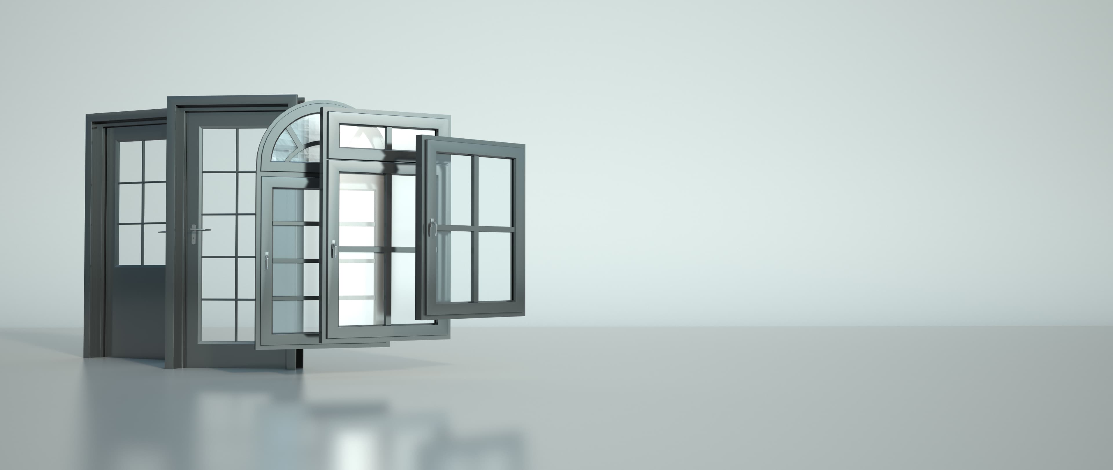 A display of windows and a door panel for the windows and doors replacement service at Aurora Home Hardware Building Centre.